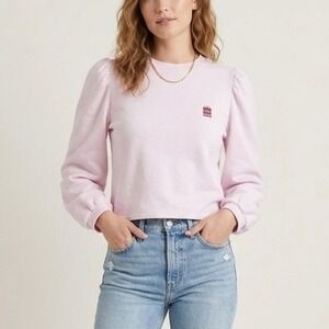 Hill House Teddy Top Light Pink Puff Sleeve Sweatshirt Embroidered House Small